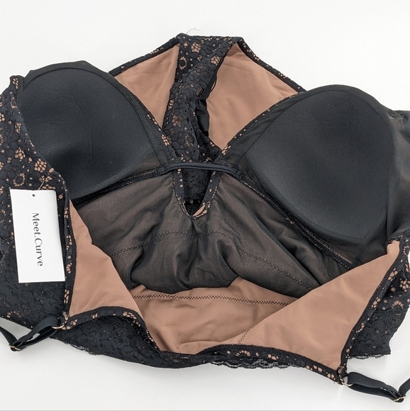 MeetCurve Black Sexy Lace Plunge One Piece Plus Size Swimsuit 3XL - Picture 4 of 7